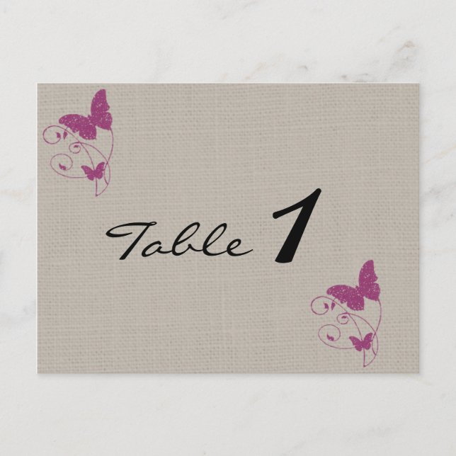 Mulberry Glitzer Butterfly Wedding Tischnummer (Vorderseite)