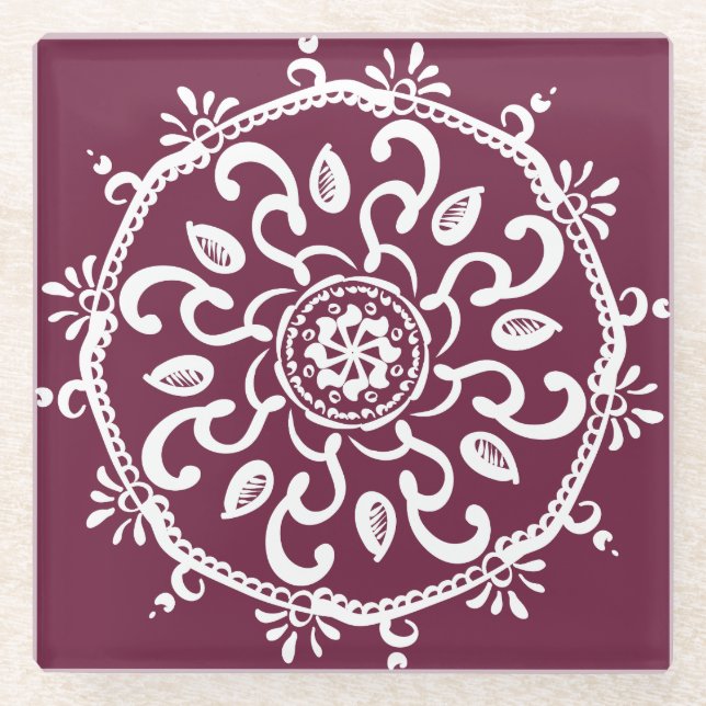 Mulberry Mandala Glasuntersetzer (Vorderseite)