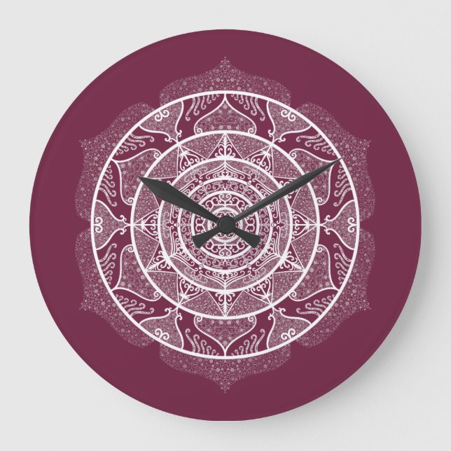 Mulberry Mandala Große Wanduhr (Vorderseite)