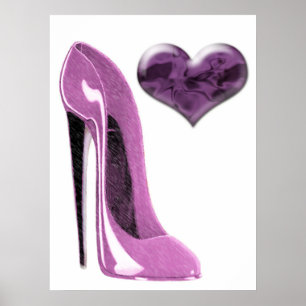 Mulberry Pink Stiletto Shoe and Heart Poster