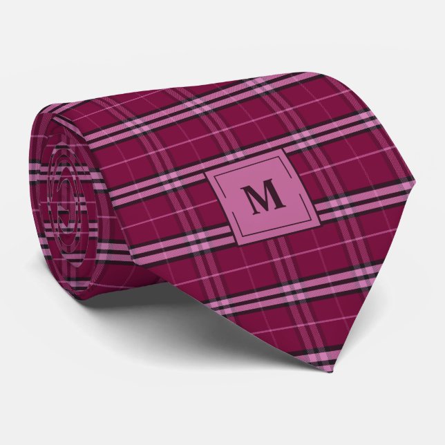 Mulberry Red Kariert Mit Monogramm Krawatte (Gerollt)