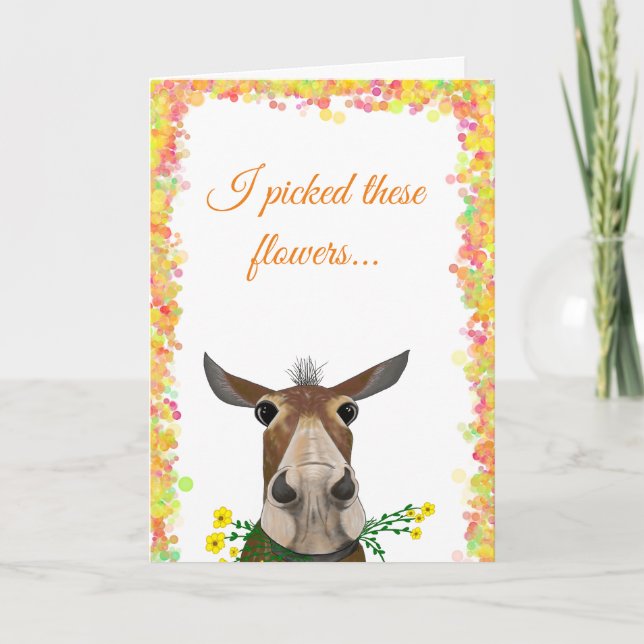 Mule de dessin mignonne avec Fleurs Carte de fête  (Devant)