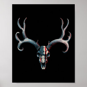 Mule Dee Jagd - Amerikanische Flagge auf Buck Skul Poster