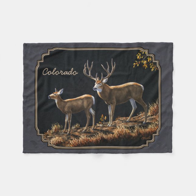 Mule Deer Buck and Doe Gray Custom Fleecedecke (Vorderseite (Horizontal))