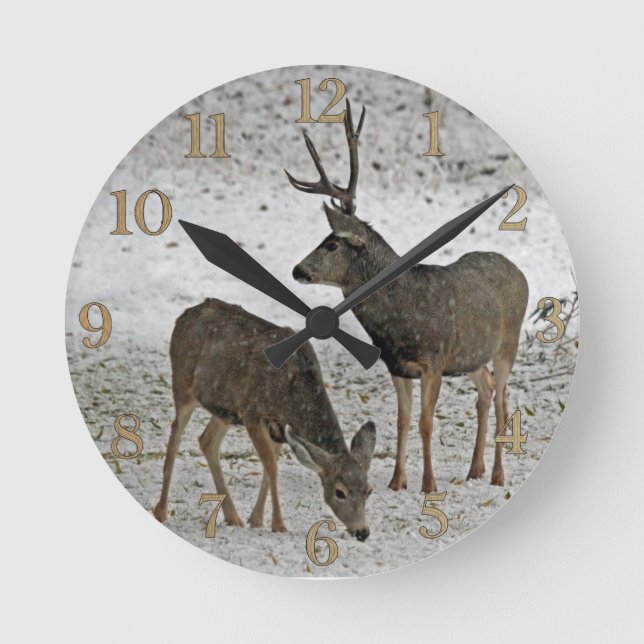 Mule deer buck and doe runde wanduhr (Vorderseite)
