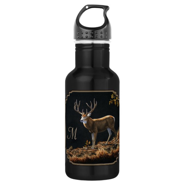 Mule Deer Buck Autumn Trophers Antlers Monogram Trinkflasche (Vorderseite)