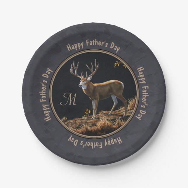 Mule Deer Buck Charcoal Gray Monogram Pappteller (Vorderseite)