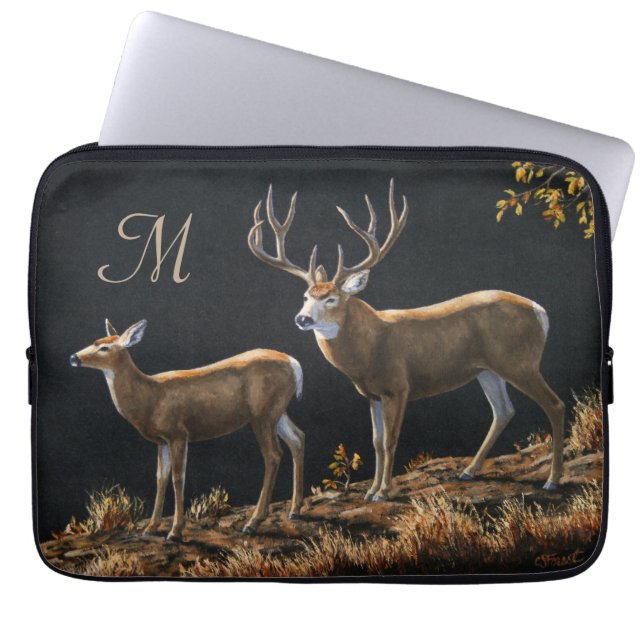 Mule Deer Buck & Doe Monogram Laptopschutzhülle (Vorderseite)