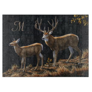 Mule Deer Buck & Doe Monogram Schneidebrett