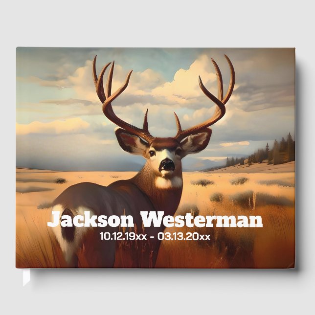 Mule Deer Buck zum Prairie-Gedenkmal Gästebuch (Vorderseite)