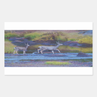 Mule Deer Doe and Fawn Rechteckiger Aufkleber