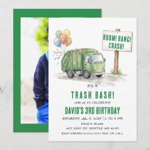 Müll Bash Müllwagen Foto Geburtstag  Einladung