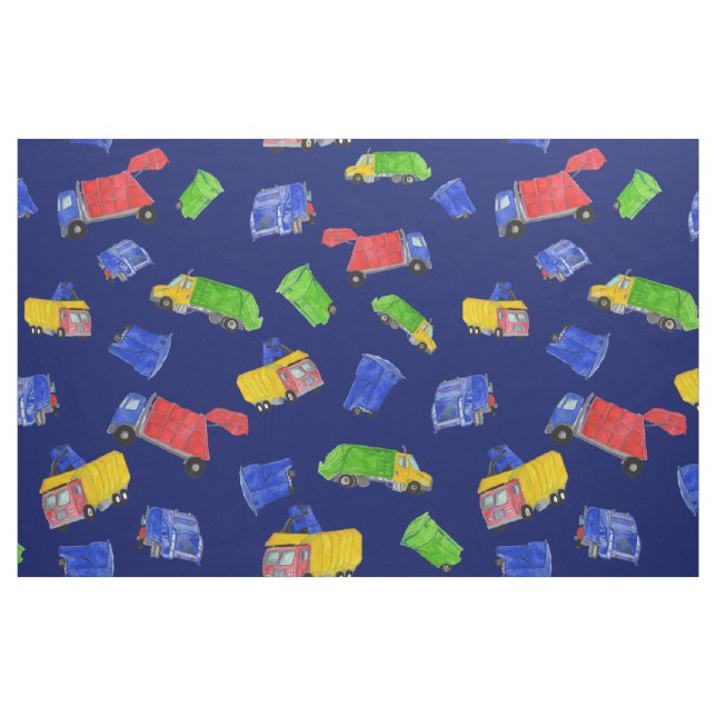 Müll Bash Müllwagen Gemustert Blau Stoff (Fat Quarter (45,7 x 55,9 cm))