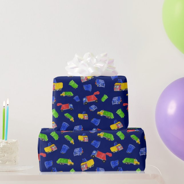 Müll Bash Müllwagen Muster Blau Geschenkpapier (Partygeschenke)