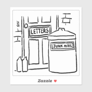 Mülleimer bereit für Werbepost Cartoon. Aufkleber