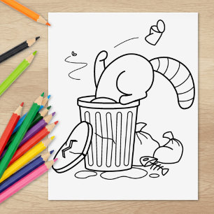 Mülleimer kann Raccoon Farbseite Gummistempel