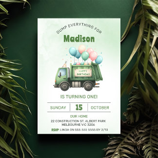 Müllwagen 1. Geburtstag Party Einladung
