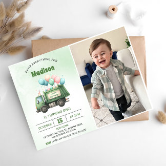 Müllwagen 1. Geburtstag Party Foto Einladung
