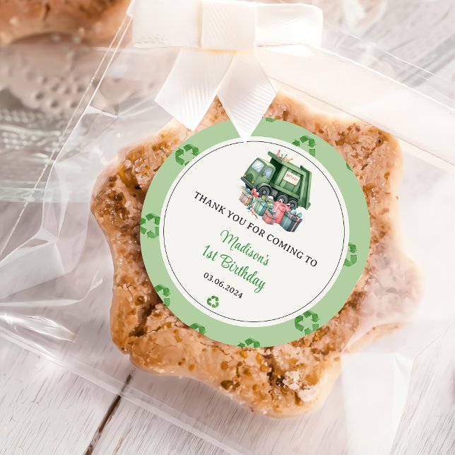 Müllwagen 1. Geburtstag Party Runder Aufkleber (Von Creator hochgeladen)