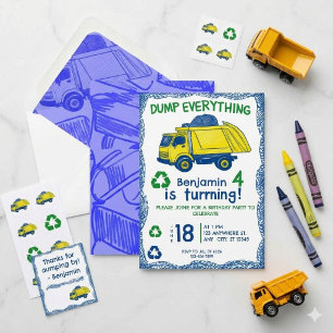 Müllwagen 4. Geburtstagseinladung Einladung