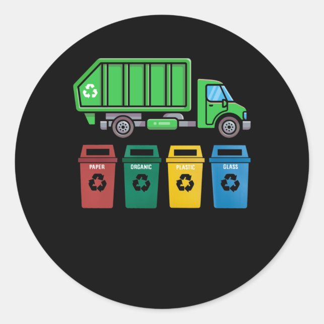 Müllwagen Kids Boys Recycelnd LKW Runder Aufkleber (Vorderseite)
