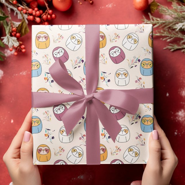 Multcolor Sleepy Sloth Cartoon Geschenkpapier (sleepy sloth birthday packing gift wrap,gift wrapping paper,return gift wrap paper,paper gift)