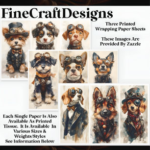 Multi 9 Niedliche Steampunk-Hunde und Jungtiere WP Geschenkpapier Set