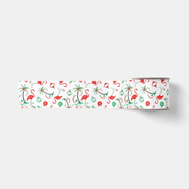 Multi Band des roten Weihnachtsflamingos Satinband (Vorderseite)