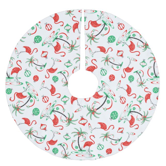 Multi Baumrock des roten Weihnachtsflamingos Polyester Weihnachtsbaumdecke (Vorderseite)