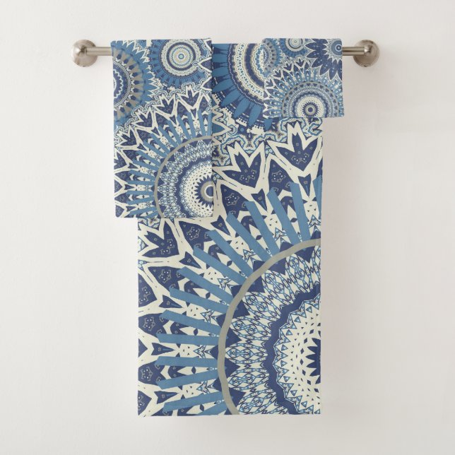 Multi Blue Boho Mandalase Badhandtuch Set (Insitu)