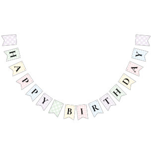 Multi Color Gingham Happy Birthday Bunting Banner