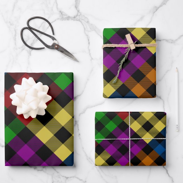 Multi Color Quilt Buffalo Karierter Urlaub Geschenkpapier Set (Vorderseite)