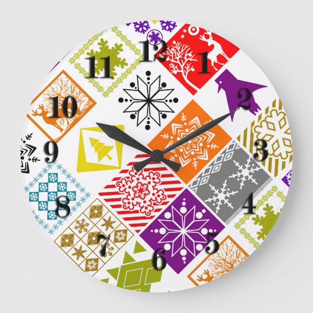 Multi-colored Christmas Große Wanduhr (Vorderseite)