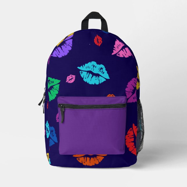 Multi-colored Lip Print Backpack Bedruckter Rucksack (Vorderseite)