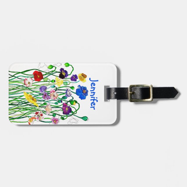 Multi-colored Wild Poppy Watercolor Personal Gepäckanhänger (Vorderseite horizontal)