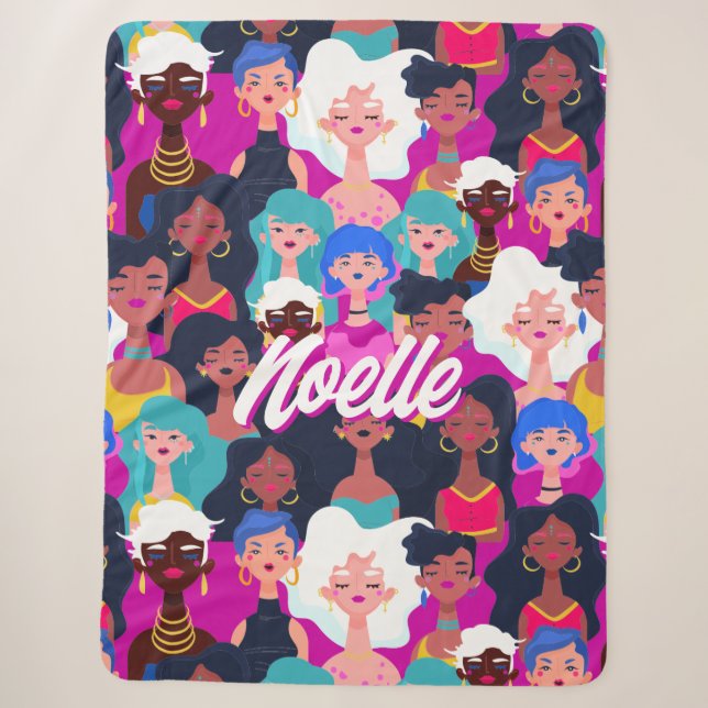 Multi-Cultural Women's Faces Pattern, Ihr Name Sherpadecke (Vorderseite)