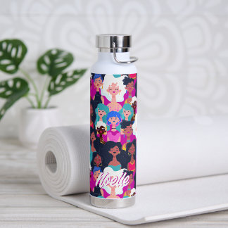 Multi-Cultural Women's Faces Pattern, Ihr Name Trinkflasche
