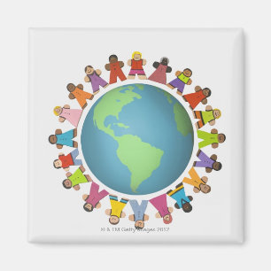 Multi ethnische Figürchen umkreisen die Kugel Magnet