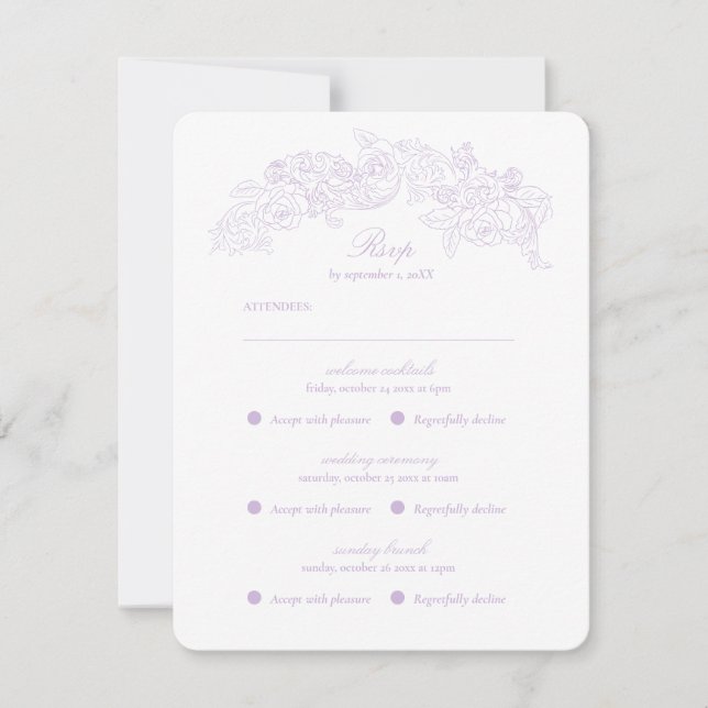 Multi Event Victorian Purple Romantic RSVP Card Karte (Vorderseite)