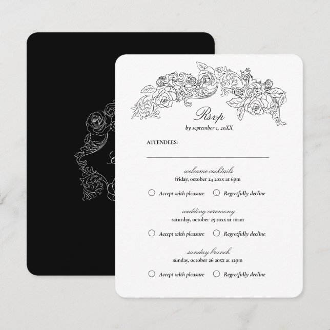 Multi Event Vintag Black Romantik RSVP Karte (Vorne/Hinten)
