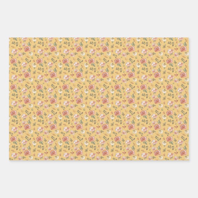 Multi Floral on Yellow Geschenkpapier Set (Vorderseite)