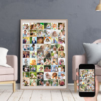 Multi Foto 54 Picture Grid Collage Beige Poster