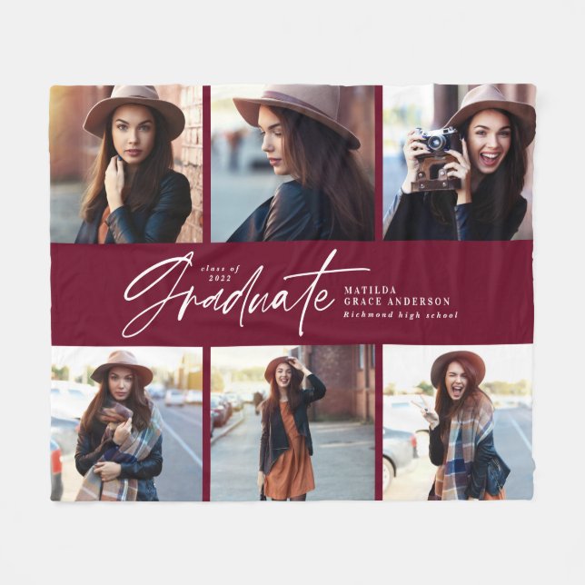 Multi-Foto-Abschluss für moderne burgundy-Skripte Fleecedecke (Vorderseite (Horizontal))
