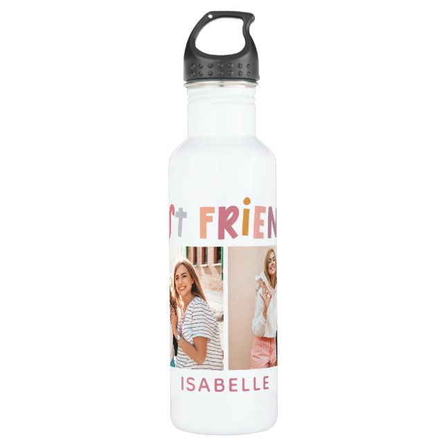 Multi Foto bunt lustige Typografie beste Freunde Edelstahlflasche (Vorderseite)