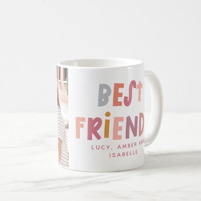 Multi Foto bunt lustige Typografie beste Freunde Kaffeetasse (VorderseiteRechts)