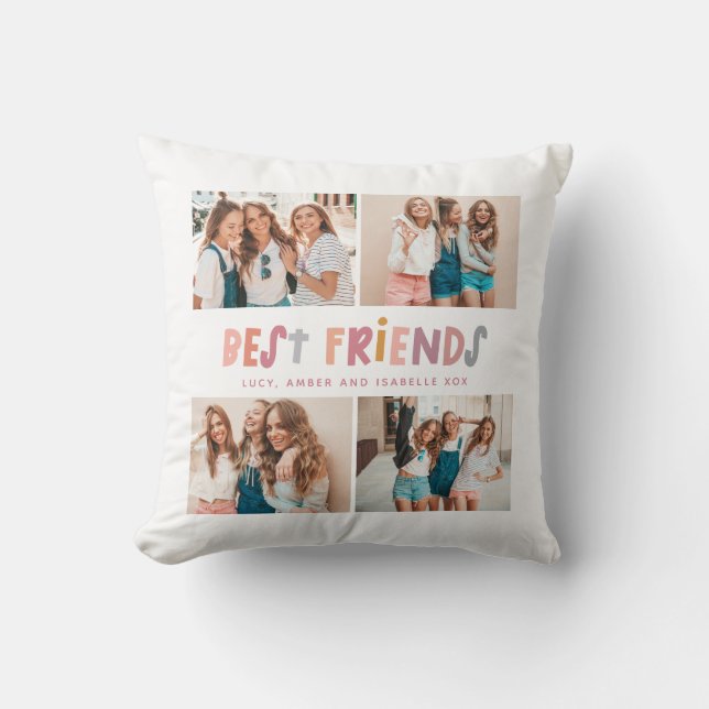 Multi Foto bunt lustige Typografie beste Freunde Kissen (Vorderseite)