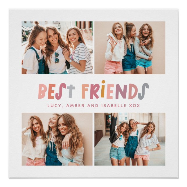 Multi Foto bunt lustige Typografie beste Freunde Poster (Vorderseite)