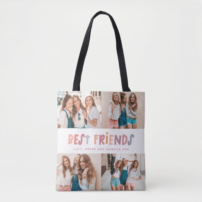 Multi Foto bunt lustige Typografie beste Freunde Tasche (Vorderseite)
