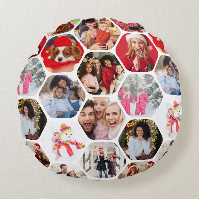 Multi Foto Collage Einfaches modernes Hexagon-Must Rundes Kissen (Vorderseite)