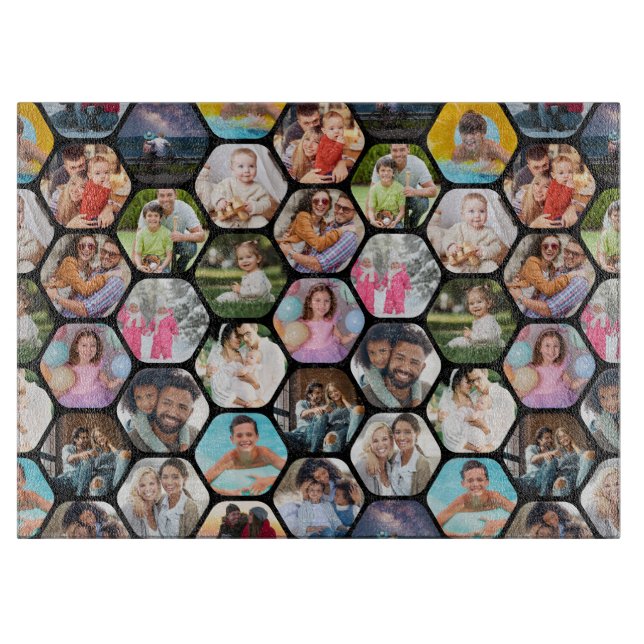 Multi Foto Collage Einfaches modernes Hexagon-Must Schneidebrett (Vorderseite)